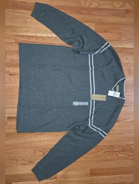 VINTAGE 90s Naturalife V-Neck Striped Sweater NWT Mens XL Fir Green